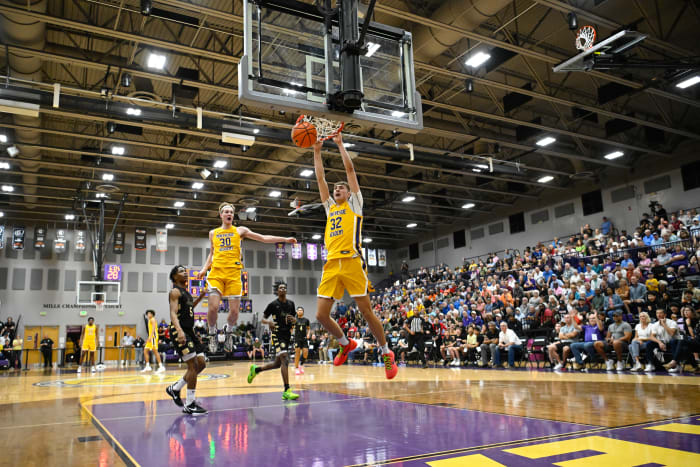 Cooper Flagg throws down a dunk in a win over Imani Christian (Pennsylvania) on Jan. 25, 2024.